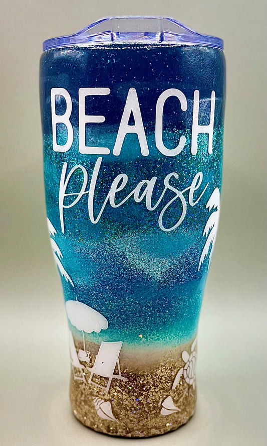 Beach Please Glitter Tumbler