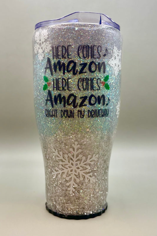 Here Comes Amazon Glitter Tumbler